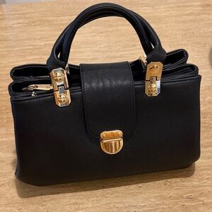 Chic Black Satchel with Gold Hardware